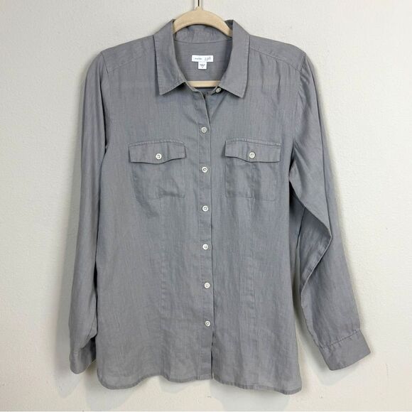 J. Jill Grey Linen Button Down Shirt S - Picture 1 of 8